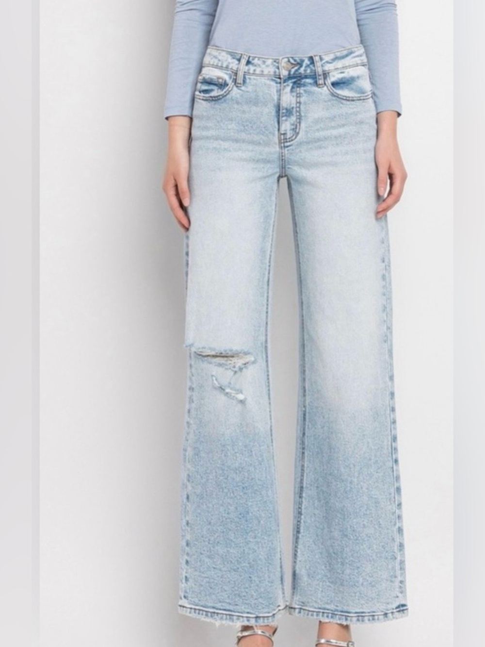 NWOT Lovervet Catarina Tummy control distressed wide leg jeans sz 27